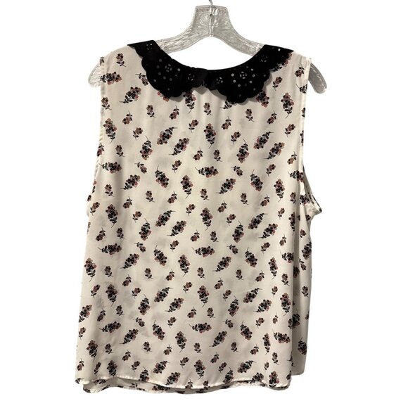 Lauren Conrad Floral Sleeveless Blouse With Scalloped Collar & Tie Neck Sz XL - Picture 11 of 12
